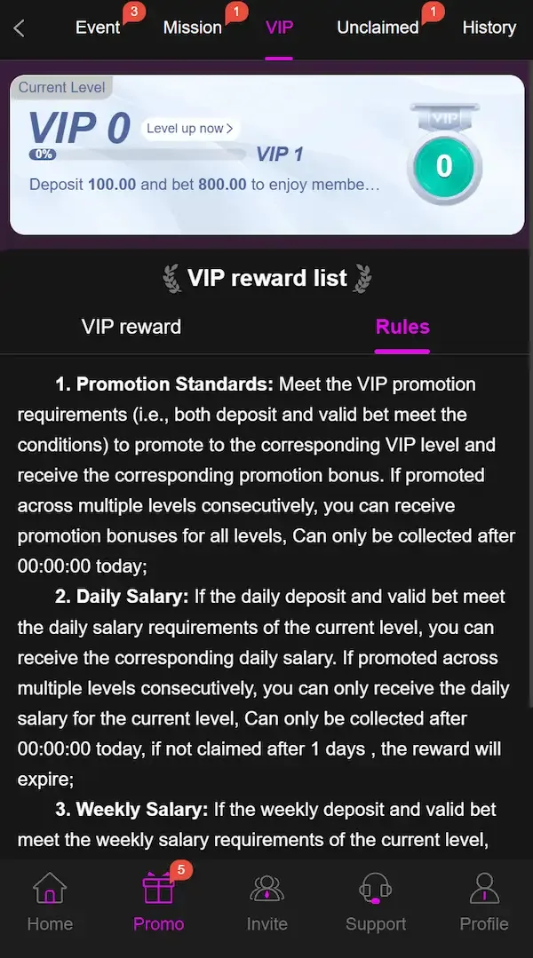999v vip rules