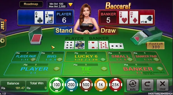 Baccarat Player and Banker cards result